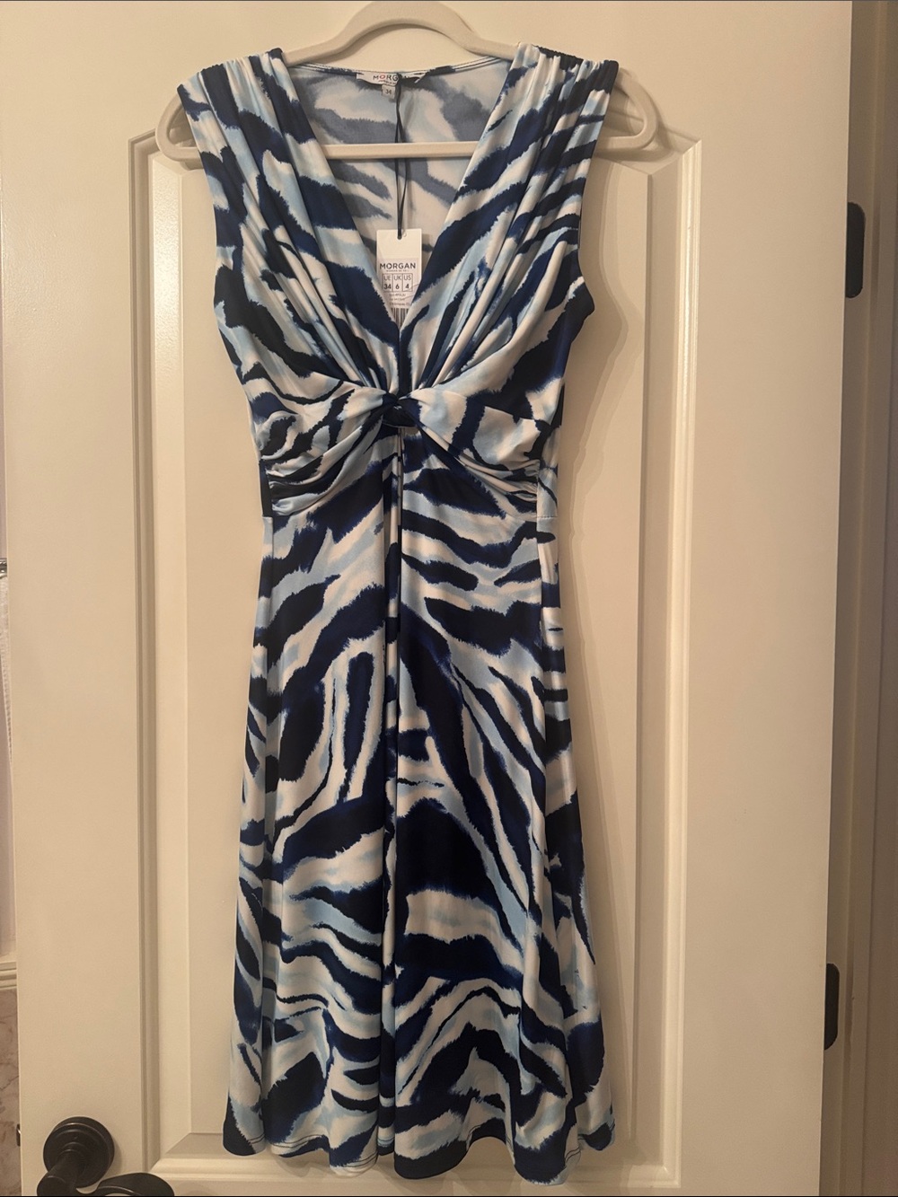Morgan Taylor Navy & White Twist-Front Midi Dress